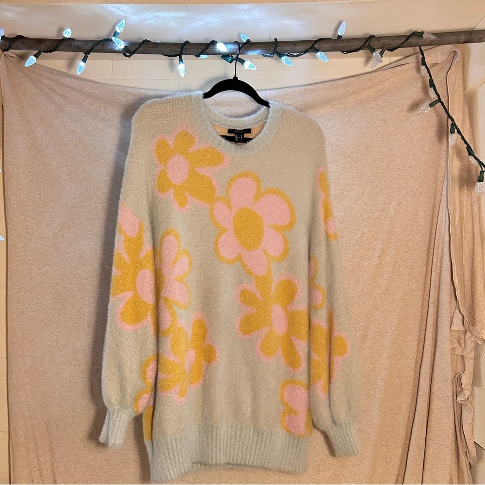 Forever 21 Floral Sweater - Cream and Pink